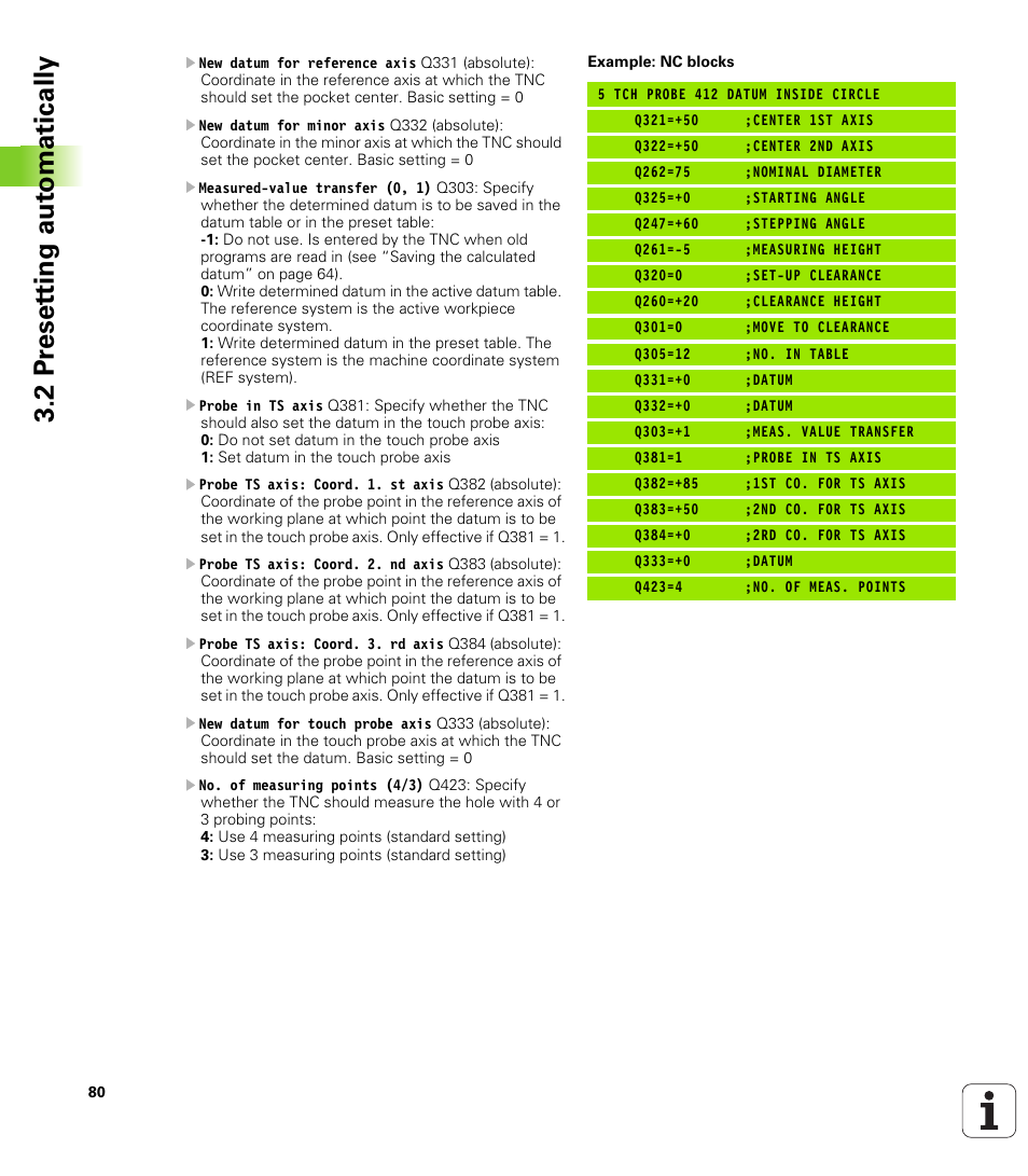 2 pr eset ting aut o matically | HEIDENHAIN TNC 320 (340 55x-03) Touch Probe Cycles User Manual | Page 80 / 165