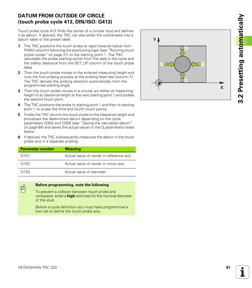 2 pr eset ting aut o matically | HEIDENHAIN TNC 320 (340 55x-03) Touch Probe Cycles User Manual | Page 81 / 165