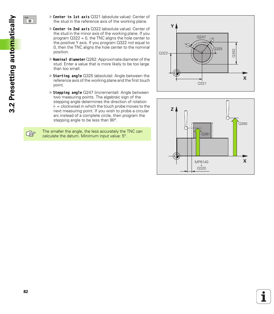 2 pr eset ting aut o matically | HEIDENHAIN TNC 320 (340 55x-03) Touch Probe Cycles User Manual | Page 82 / 165