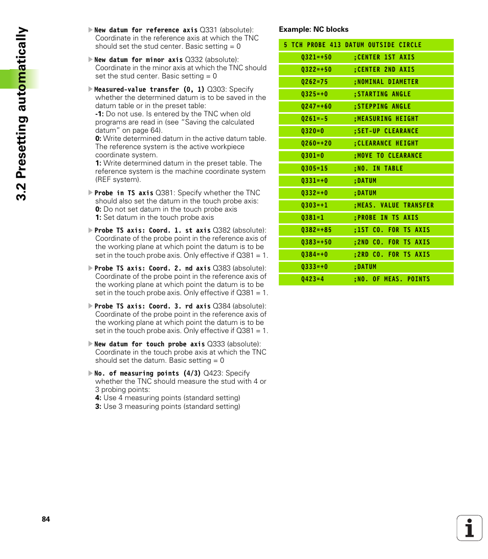 2 pr eset ting aut o matically | HEIDENHAIN TNC 320 (340 55x-03) Touch Probe Cycles User Manual | Page 84 / 165