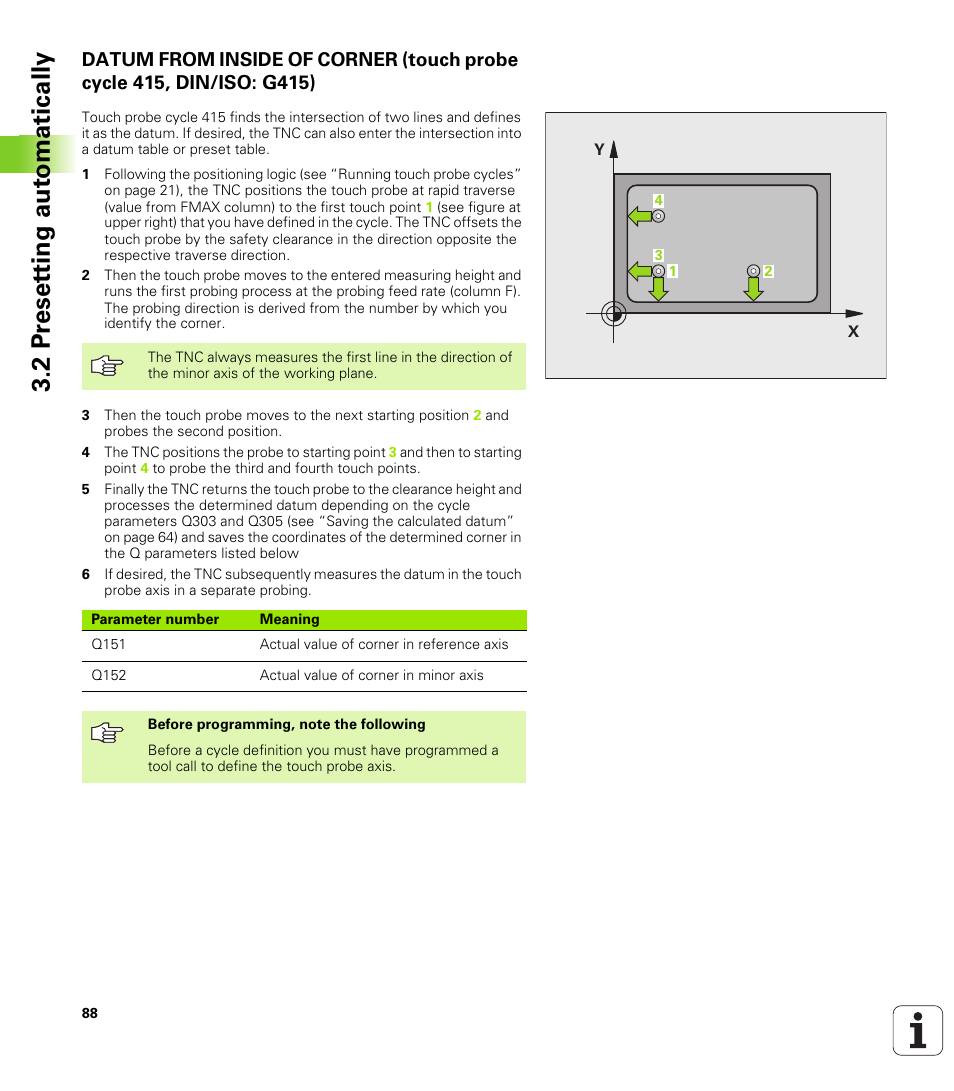 2 pr eset ting aut o matically | HEIDENHAIN TNC 320 (340 55x-03) Touch Probe Cycles User Manual | Page 88 / 165