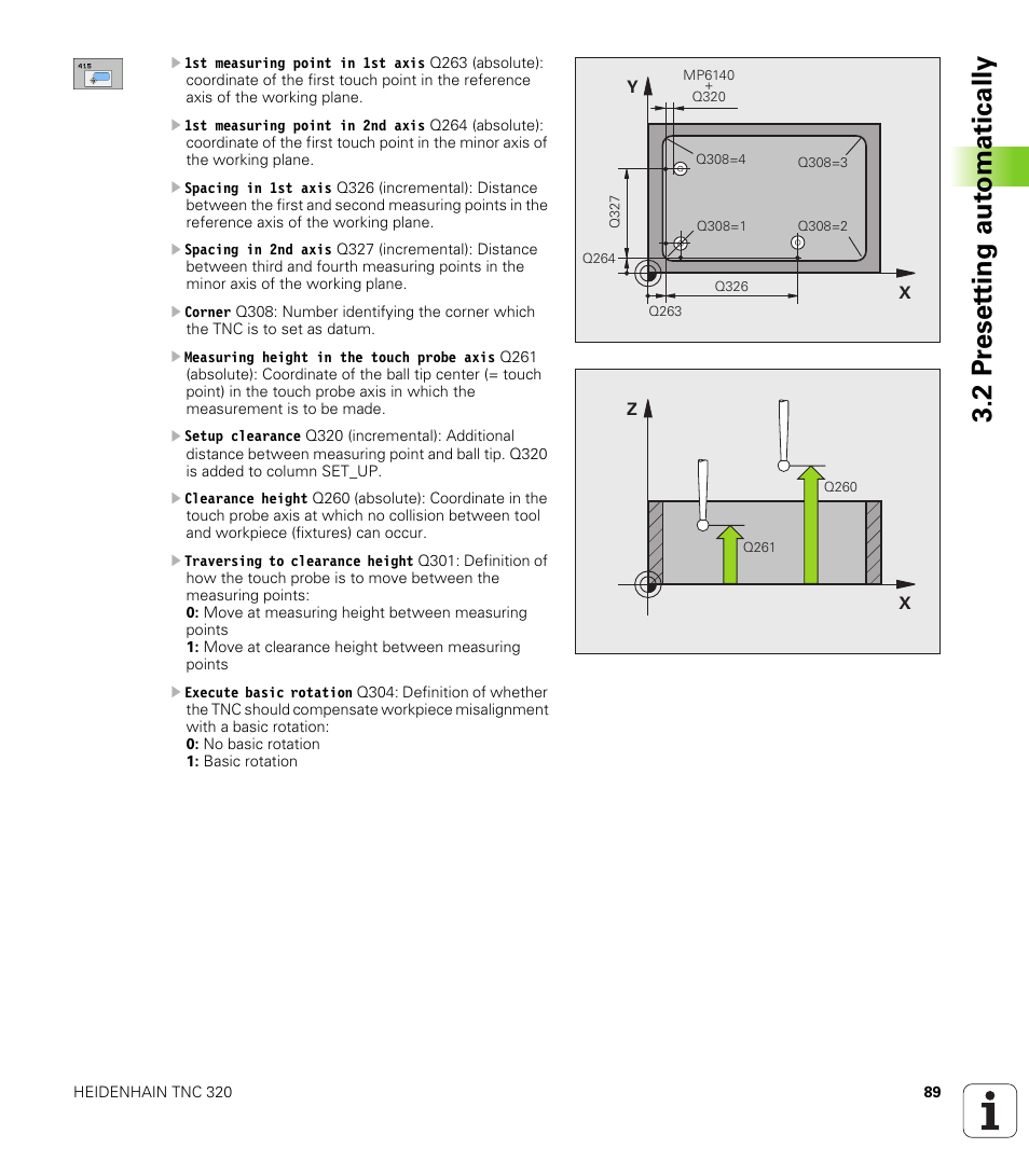 2 pr eset ting aut o matically | HEIDENHAIN TNC 320 (340 55x-03) Touch Probe Cycles User Manual | Page 89 / 165