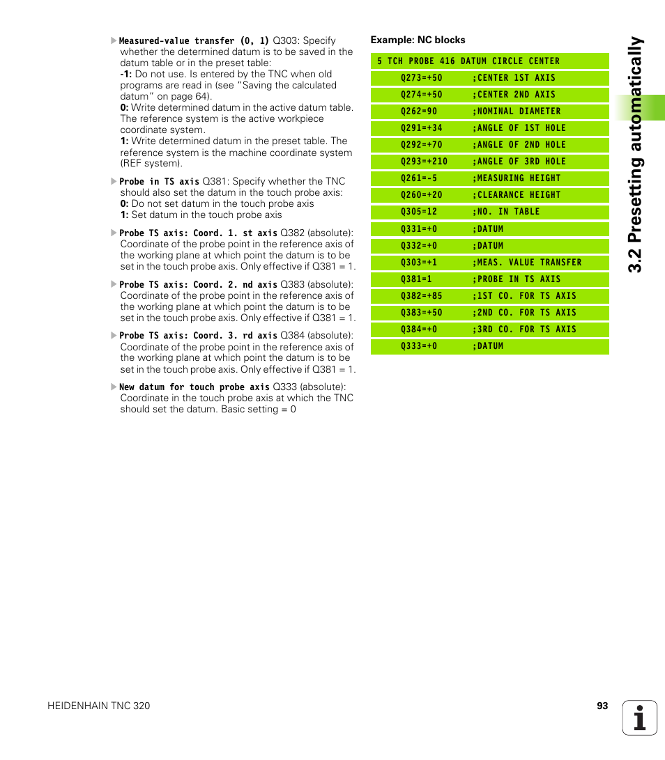 2 pr eset ting aut o matically | HEIDENHAIN TNC 320 (340 55x-03) Touch Probe Cycles User Manual | Page 93 / 165
