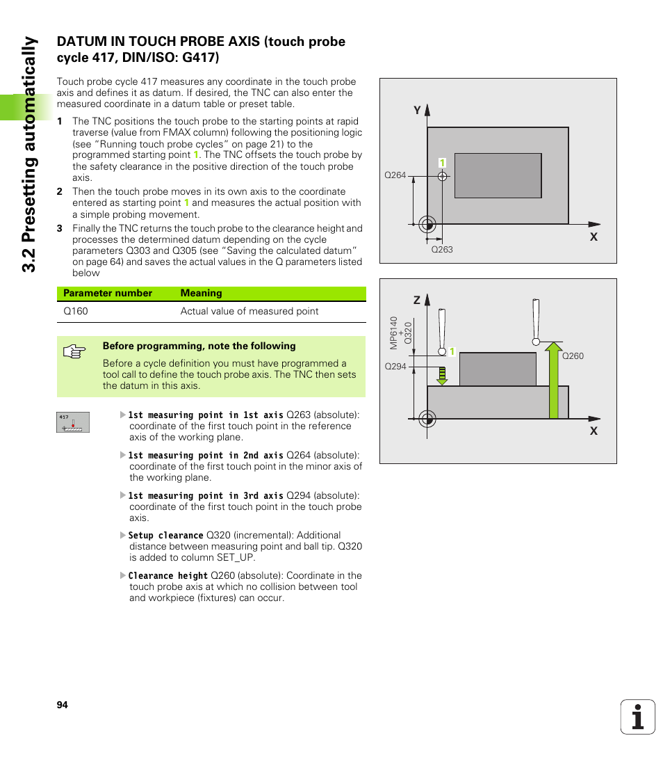 2 pr eset ting aut o matically | HEIDENHAIN TNC 320 (340 55x-03) Touch Probe Cycles User Manual | Page 94 / 165