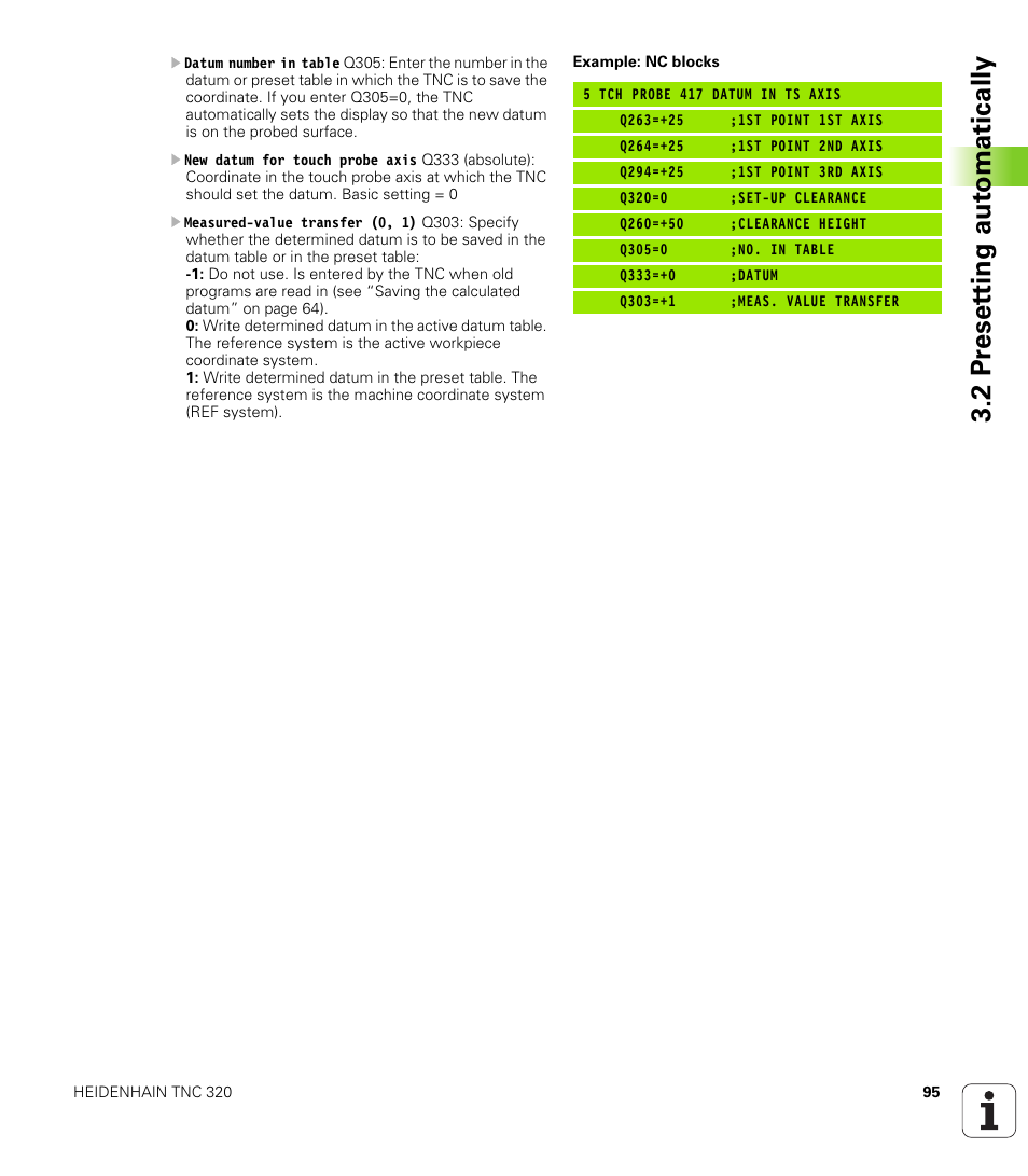 2 pr eset ting aut o matically | HEIDENHAIN TNC 320 (340 55x-03) Touch Probe Cycles User Manual | Page 95 / 165