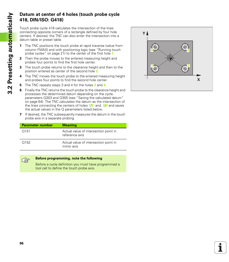 2 pr eset ting aut o matically | HEIDENHAIN TNC 320 (340 55x-03) Touch Probe Cycles User Manual | Page 96 / 165
