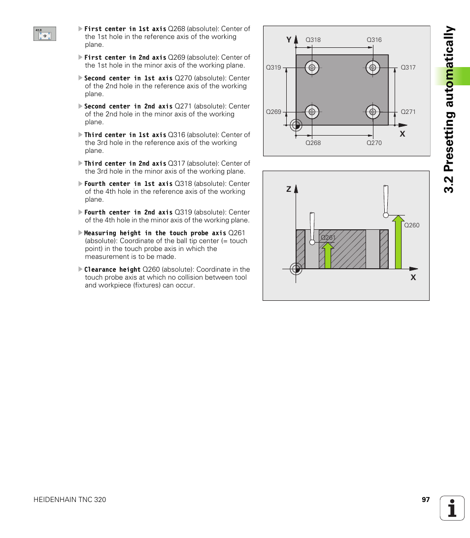 2 pr eset ting aut o matically | HEIDENHAIN TNC 320 (340 55x-03) Touch Probe Cycles User Manual | Page 97 / 165