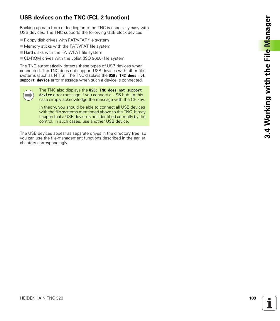 Usb devices on the tnc (fcl 2 function), 4 w o rk ing with the file manag e r | HEIDENHAIN TNC 320 (340 55x-04) User Manual | Page 109 / 497