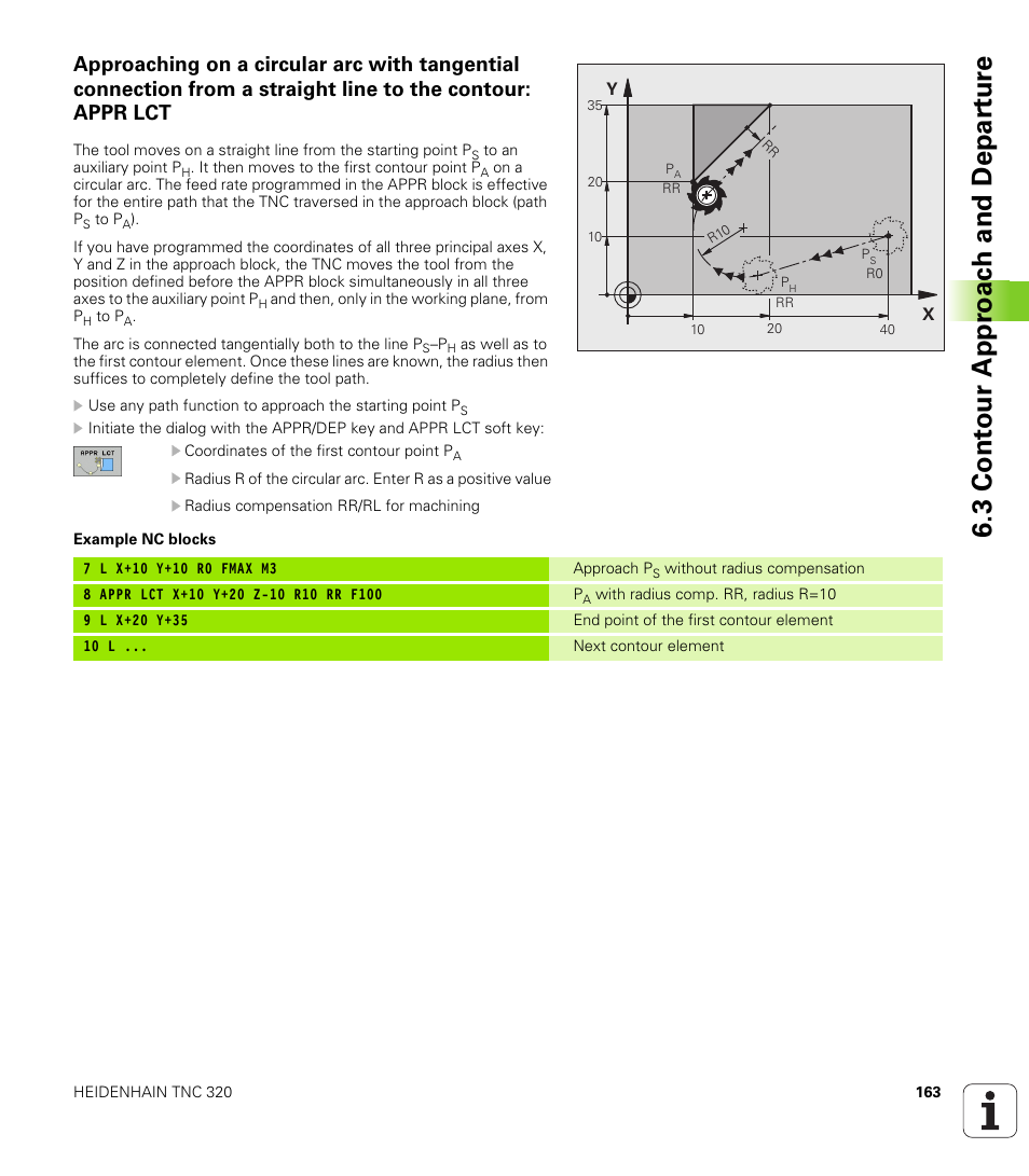 3 cont our appr oac h and depar tur e | HEIDENHAIN TNC 320 (340 55x-04) User Manual | Page 163 / 497