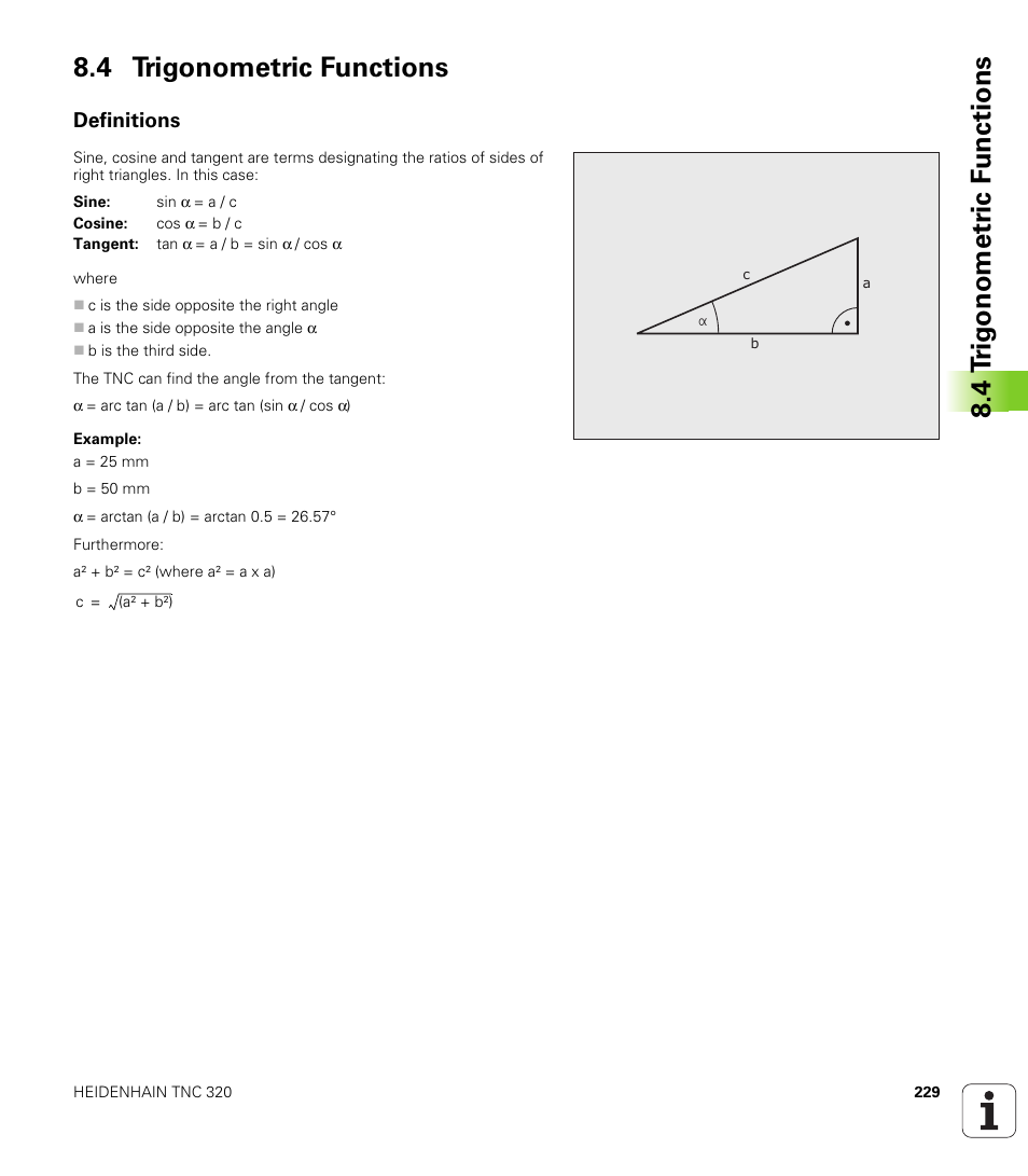 4 trigonometric functions, Definitions | HEIDENHAIN TNC 320 (340 55x-04) User Manual | Page 229 / 497