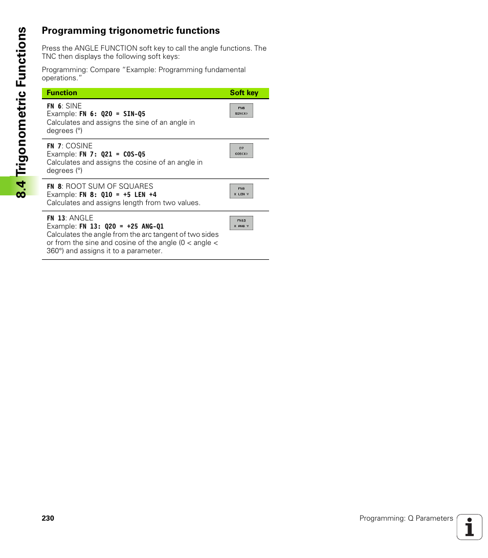 Programming trigonometric functions, 4 t rig onometr ic f unctions | HEIDENHAIN TNC 320 (340 55x-04) User Manual | Page 230 / 497