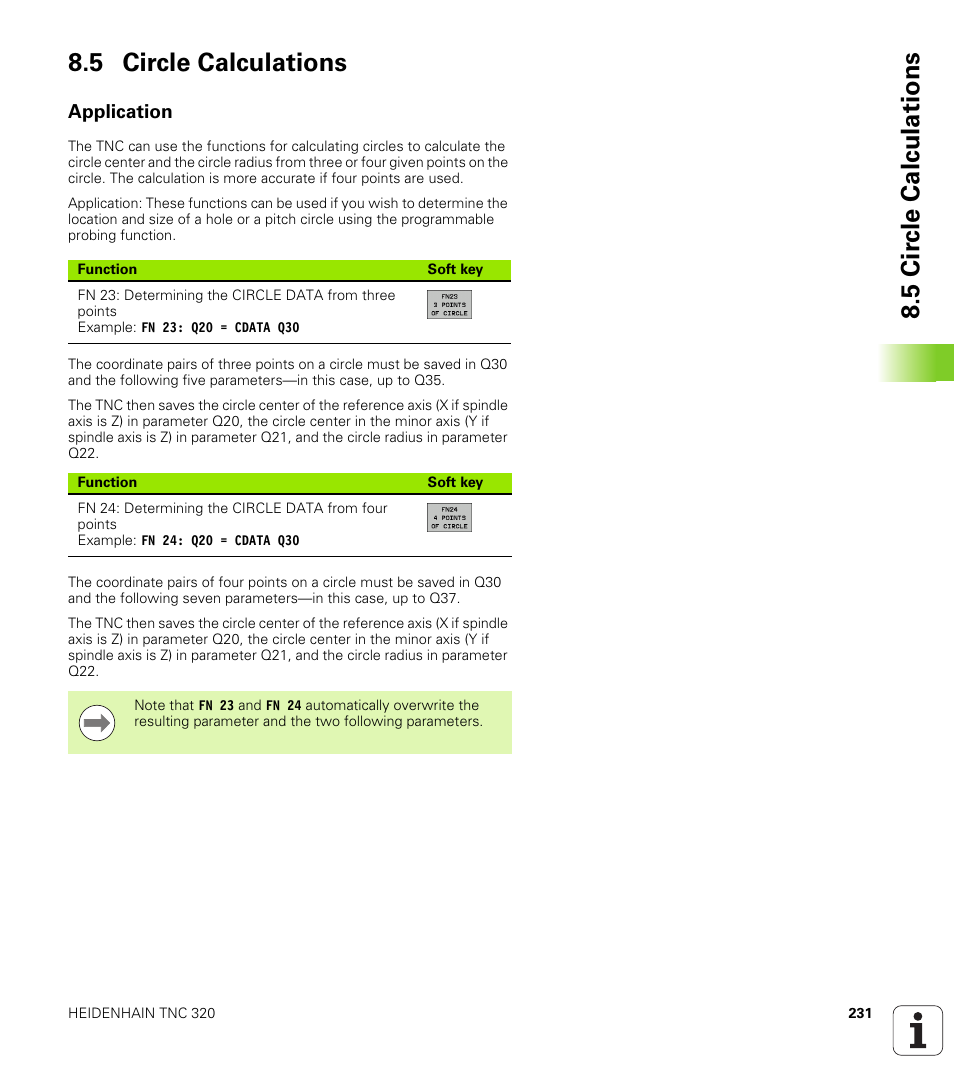 5 circle calculations, Application, 5 cir c le calculations 8.5 circle calculations | HEIDENHAIN TNC 320 (340 55x-04) User Manual | Page 231 / 497