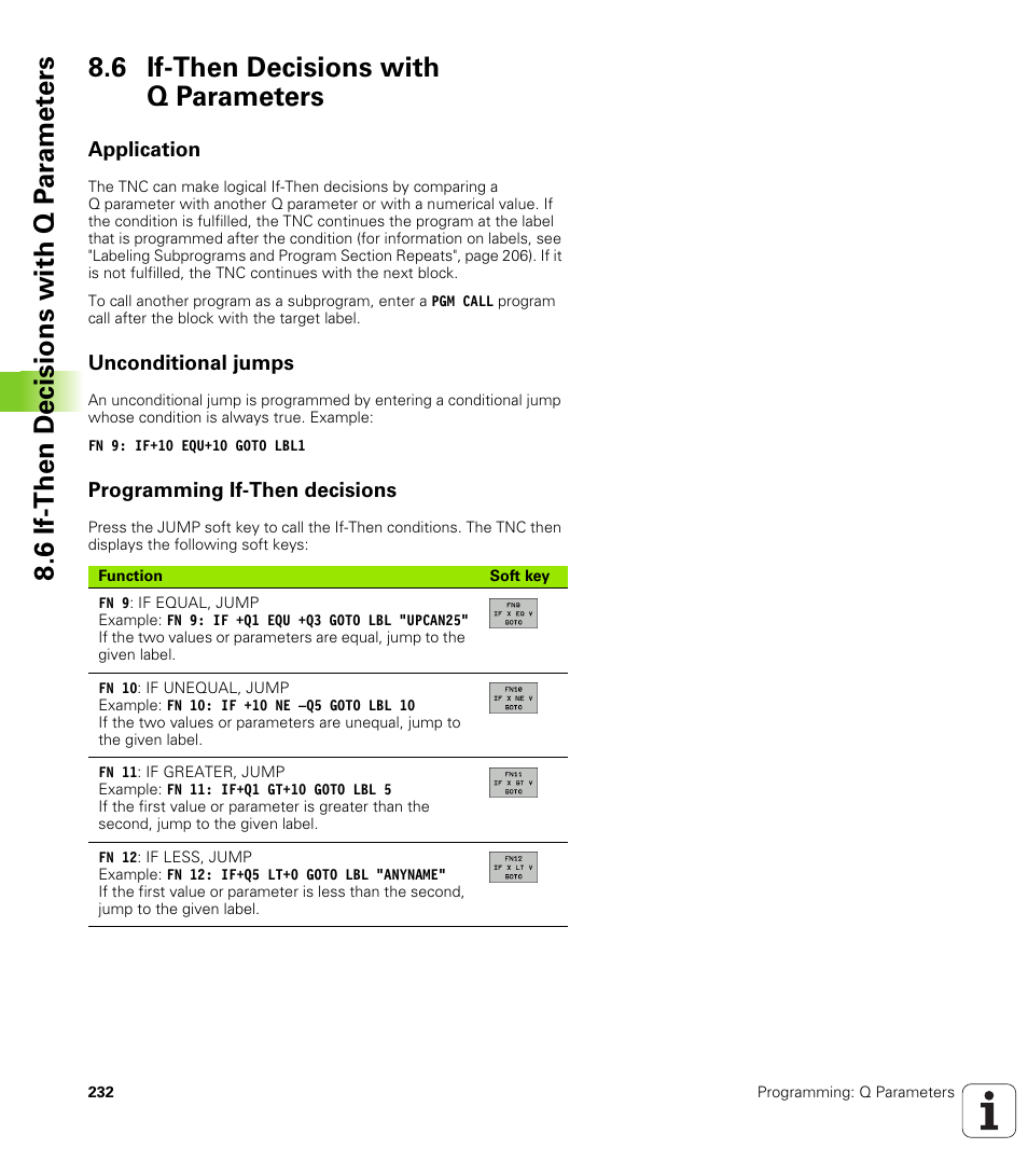 6 if-then decisions with q parameters, Application, Unconditional jumps | Programming if-then decisions | HEIDENHAIN TNC 320 (340 55x-04) User Manual | Page 232 / 497