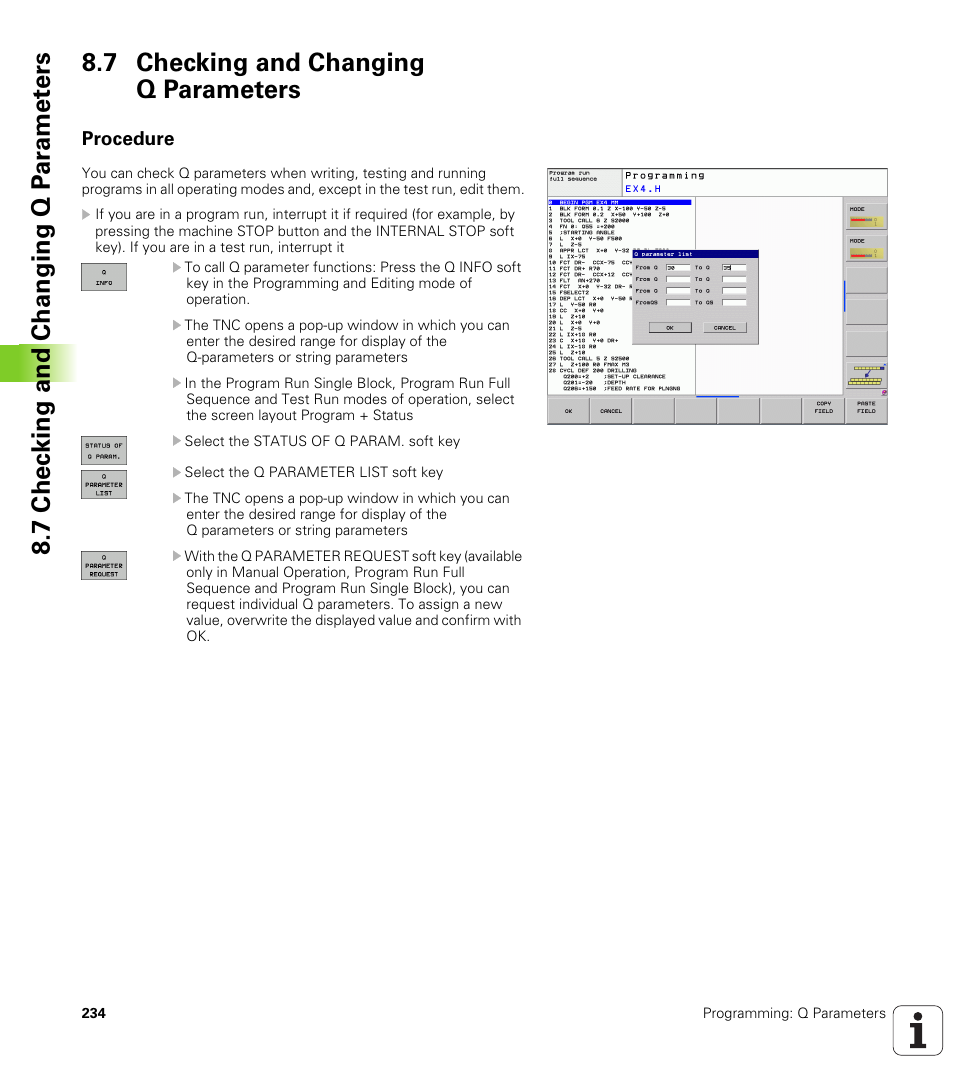 7 checking and changing q parameters, Procedure | HEIDENHAIN TNC 320 (340 55x-04) User Manual | Page 234 / 497