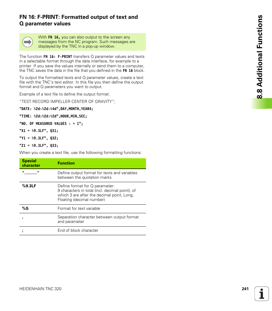8 a d ditional f unctions | HEIDENHAIN TNC 320 (340 55x-04) User Manual | Page 241 / 497