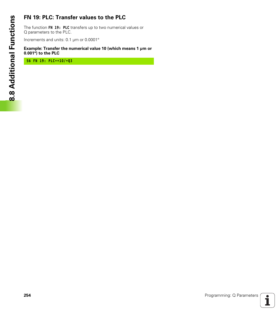 Fn 19: plc: transfer values to the plc, 8 a d ditional f unctions | HEIDENHAIN TNC 320 (340 55x-04) User Manual | Page 254 / 497