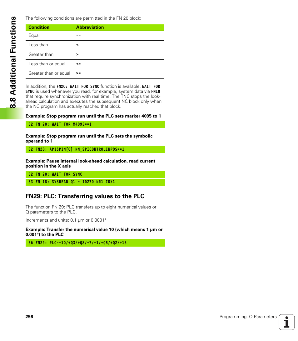 Fn29: plc: transferring values to the plc, 8 a d ditional f unctions | HEIDENHAIN TNC 320 (340 55x-04) User Manual | Page 256 / 497