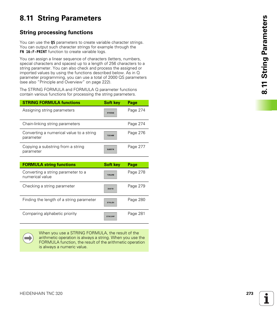 11 string parameters, String processing functions | HEIDENHAIN TNC 320 (340 55x-04) User Manual | Page 273 / 497