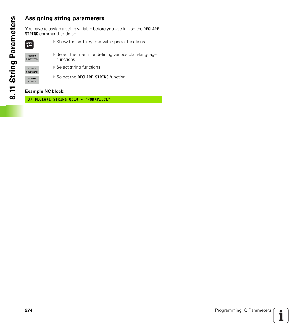 Assigning string parameters, 1 1 str ing p a ra met e rs | HEIDENHAIN TNC 320 (340 55x-04) User Manual | Page 274 / 497