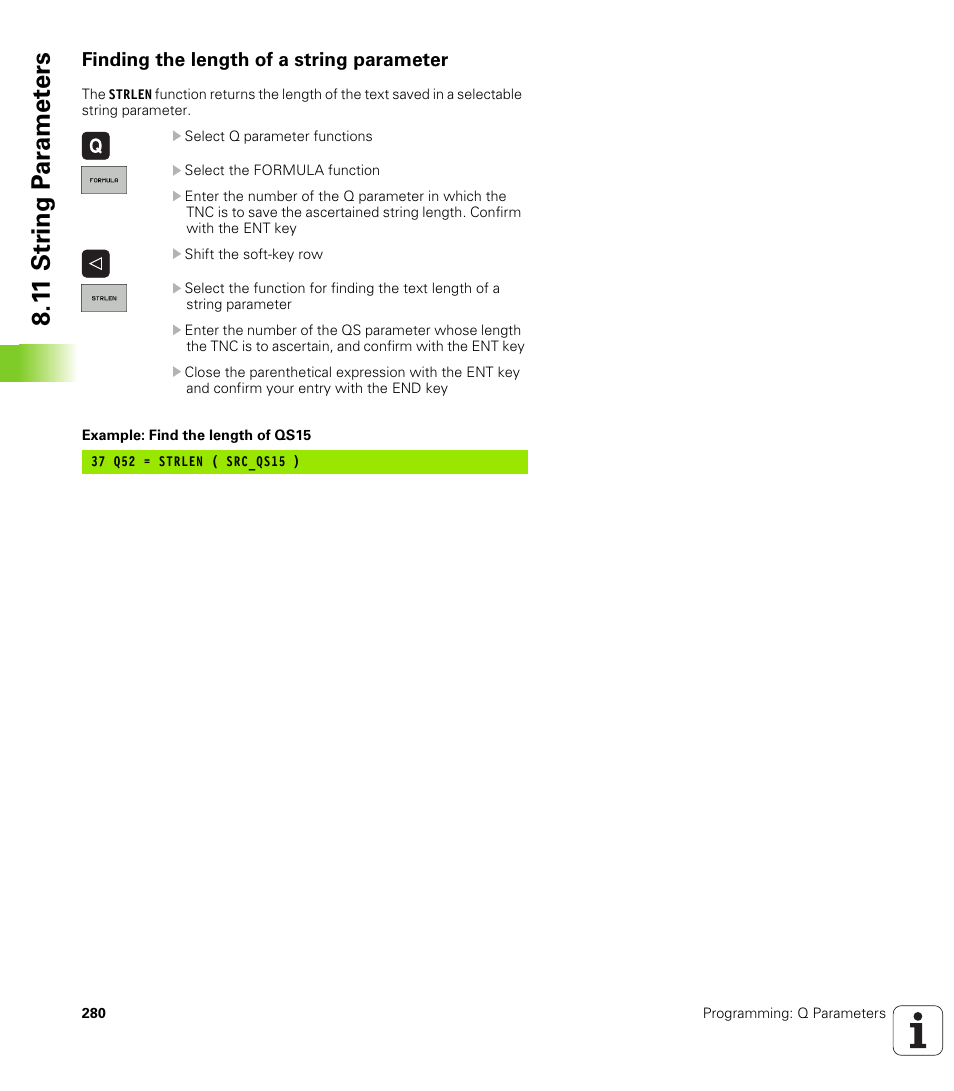 Finding the length of a string parameter, 1 1 str ing p a ra met e rs | HEIDENHAIN TNC 320 (340 55x-04) User Manual | Page 280 / 497