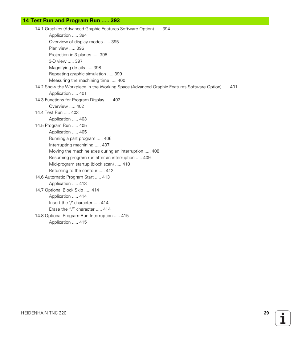 Test run and program run | HEIDENHAIN TNC 320 (340 55x-04) User Manual | Page 29 / 497