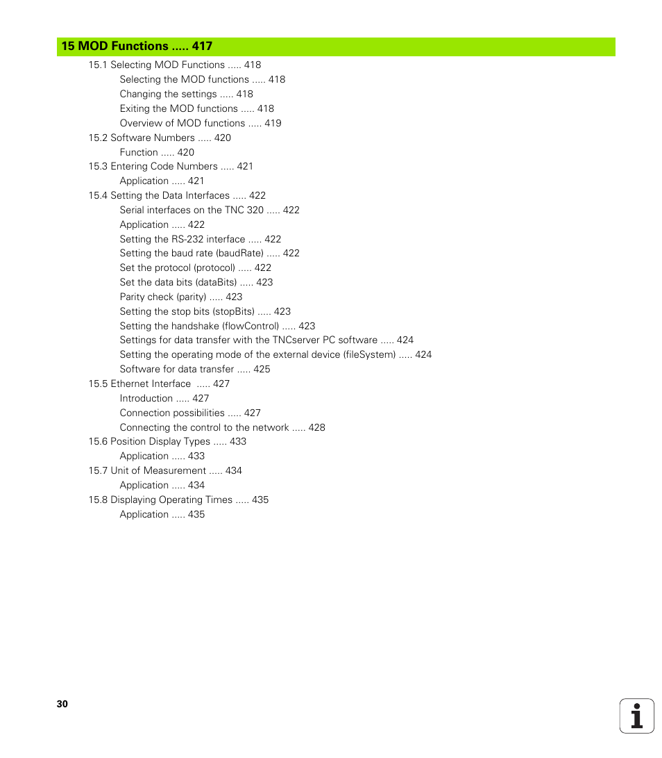 Mod functions | HEIDENHAIN TNC 320 (340 55x-04) User Manual | Page 30 / 497