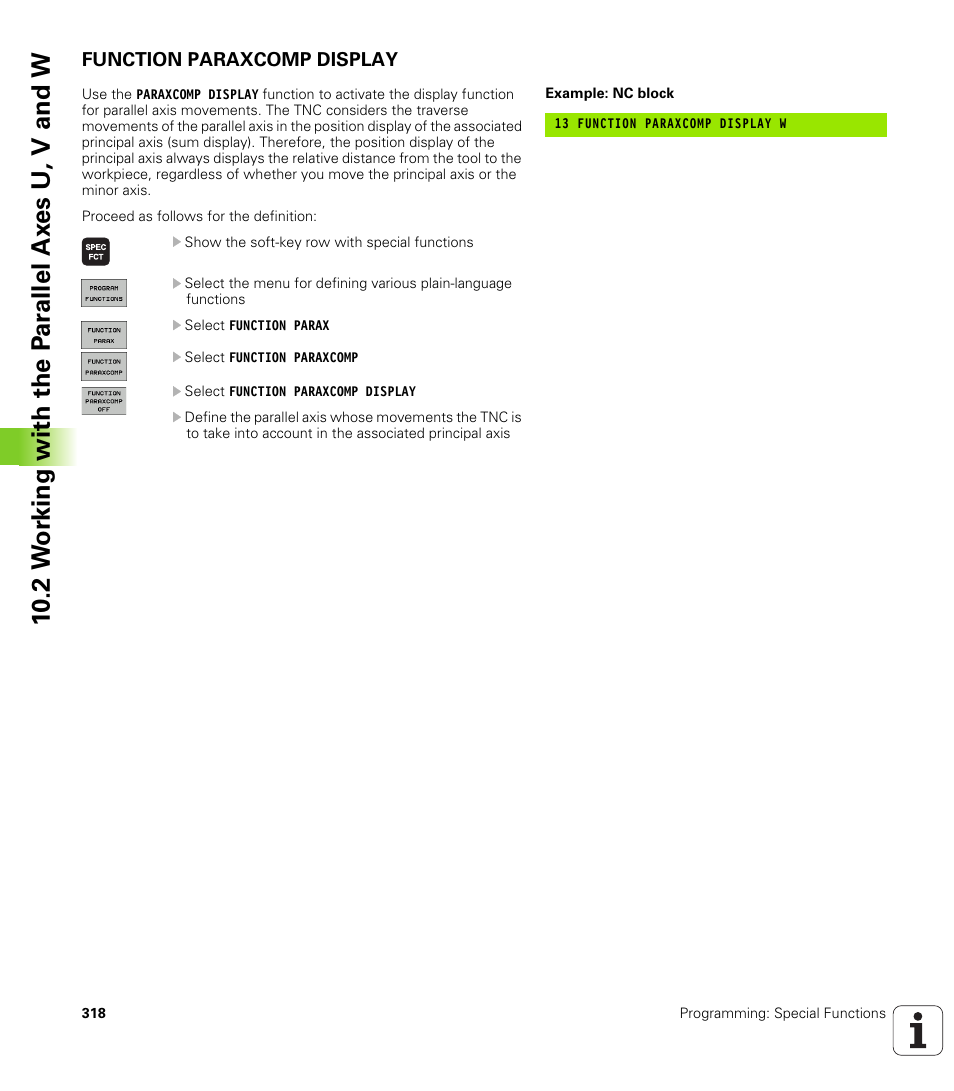 Function paraxcomp display | HEIDENHAIN TNC 320 (340 55x-04) User Manual | Page 318 / 497