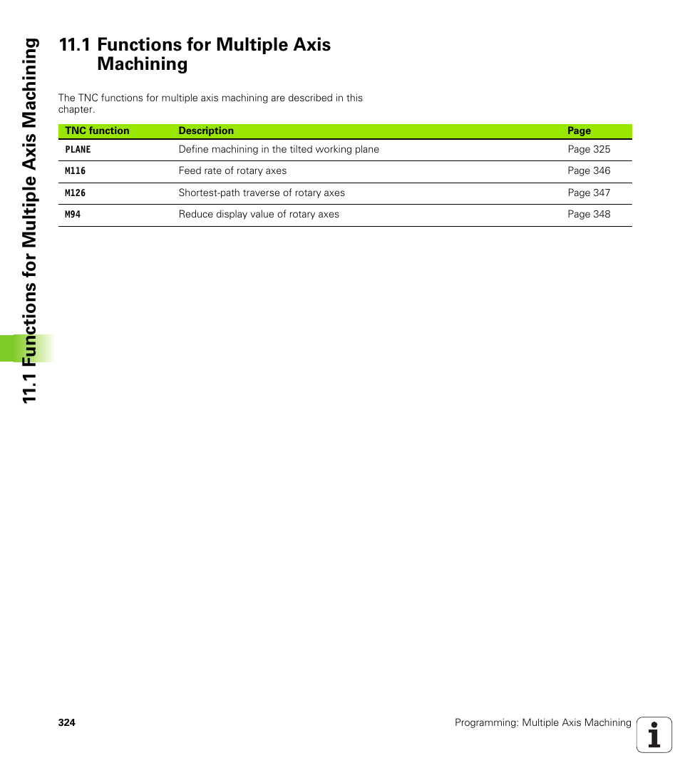 1 functions for multiple axis machining | HEIDENHAIN TNC 320 (340 55x-04) User Manual | Page 324 / 497
