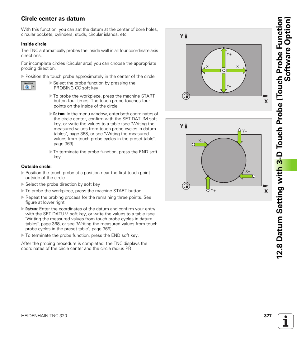 Circle center as datum | HEIDENHAIN TNC 320 (340 55x-04) User Manual | Page 377 / 497