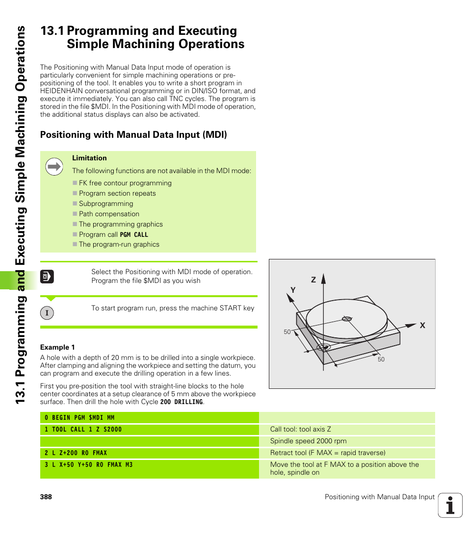 Positioning with manual data input (mdi) | HEIDENHAIN TNC 320 (340 55x-04) User Manual | Page 388 / 497
