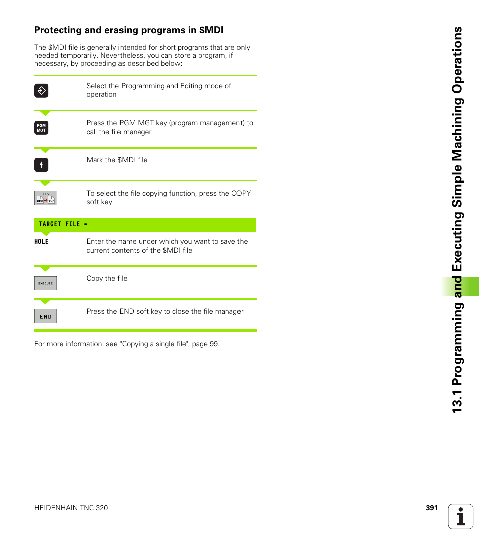 Protecting and erasing programs in $mdi | HEIDENHAIN TNC 320 (340 55x-04) User Manual | Page 391 / 497