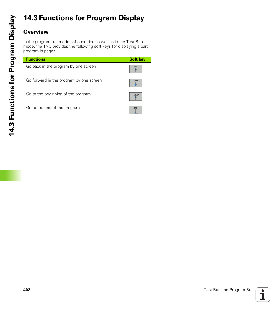 3 functions for program display, Overview | HEIDENHAIN TNC 320 (340 55x-04) User Manual | Page 402 / 497