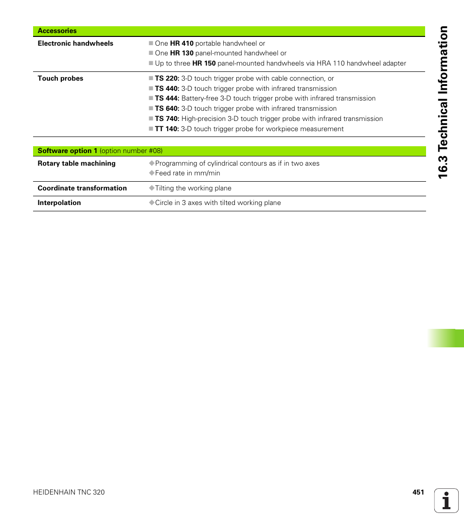 3 t e c hnical inf o rm ation | HEIDENHAIN TNC 320 (340 55x-04) User Manual | Page 451 / 497