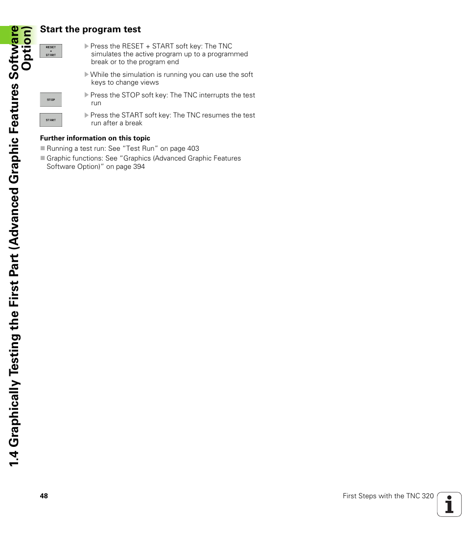 Start the program test | HEIDENHAIN TNC 320 (340 55x-04) User Manual | Page 48 / 497
