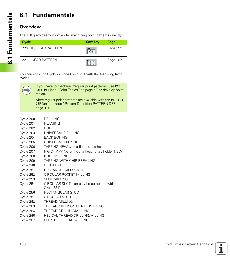1 fundamentals, Overview, 1 f undamentals 6.1 fundamentals | HEIDENHAIN TNC 320 (340 55x-04) Cycle programming User Manual | Page 158 / 437