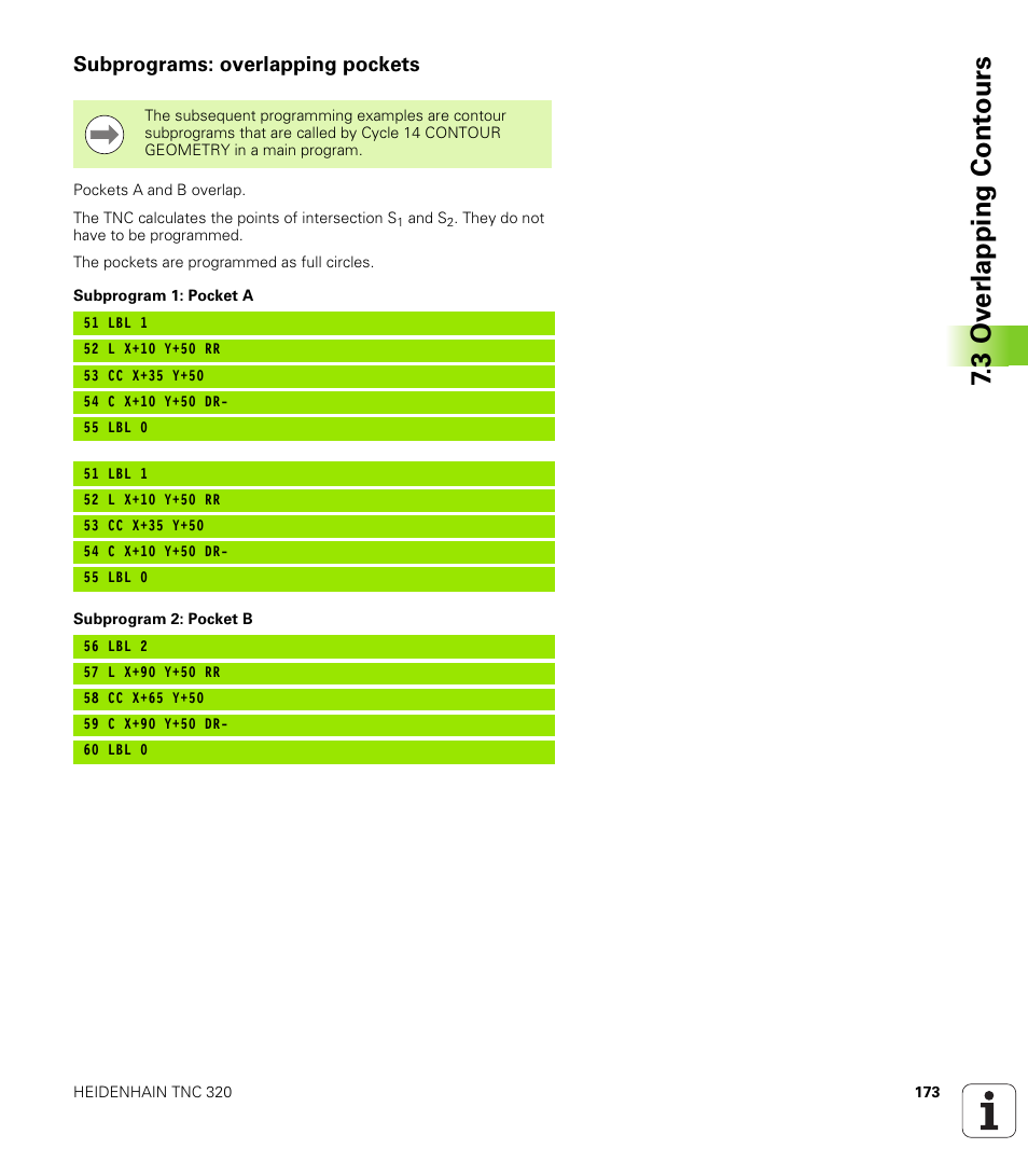 Subprograms: overlapping pockets, 3 ov er lapping cont ours | HEIDENHAIN TNC 320 (340 55x-04) Cycle programming User Manual | Page 173 / 437