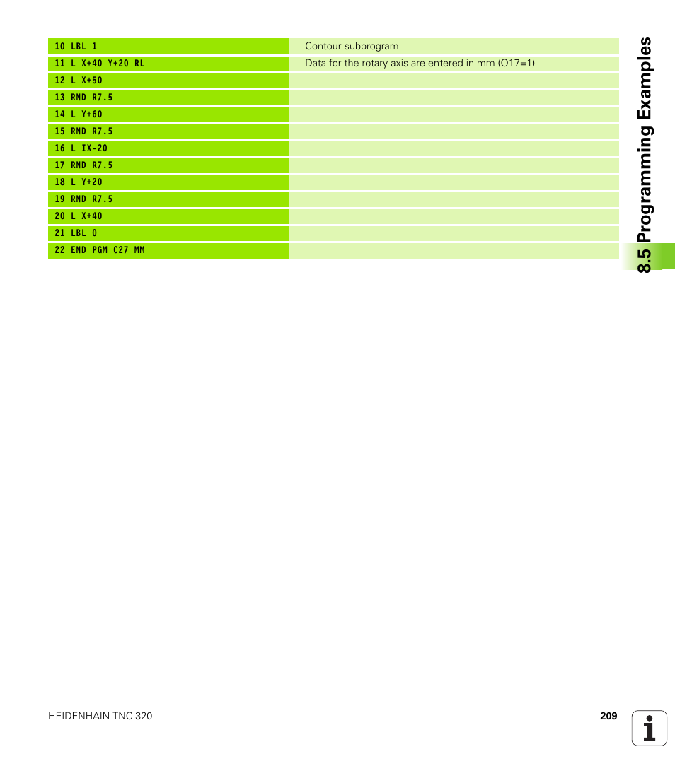 5 pr ogr amming examples | HEIDENHAIN TNC 320 (340 55x-04) Cycle programming User Manual | Page 209 / 437