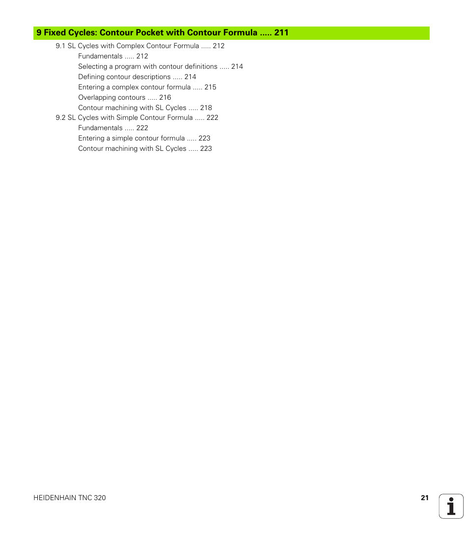 Fixed cycles: contour pocket with contour formula | HEIDENHAIN TNC 320 (340 55x-04) Cycle programming User Manual | Page 21 / 437