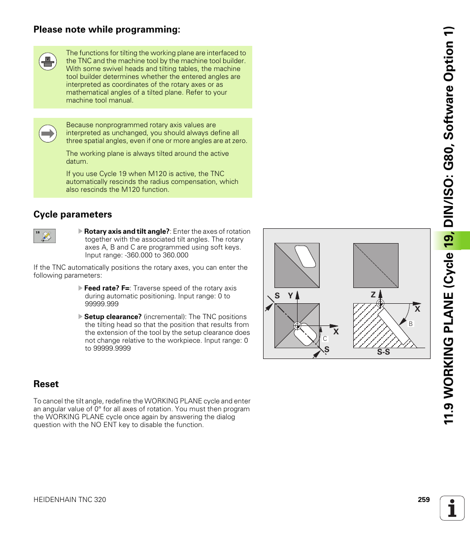 Please note while programming, Cycle parameters, Reset | HEIDENHAIN TNC 320 (340 55x-04) Cycle programming User Manual | Page 259 / 437