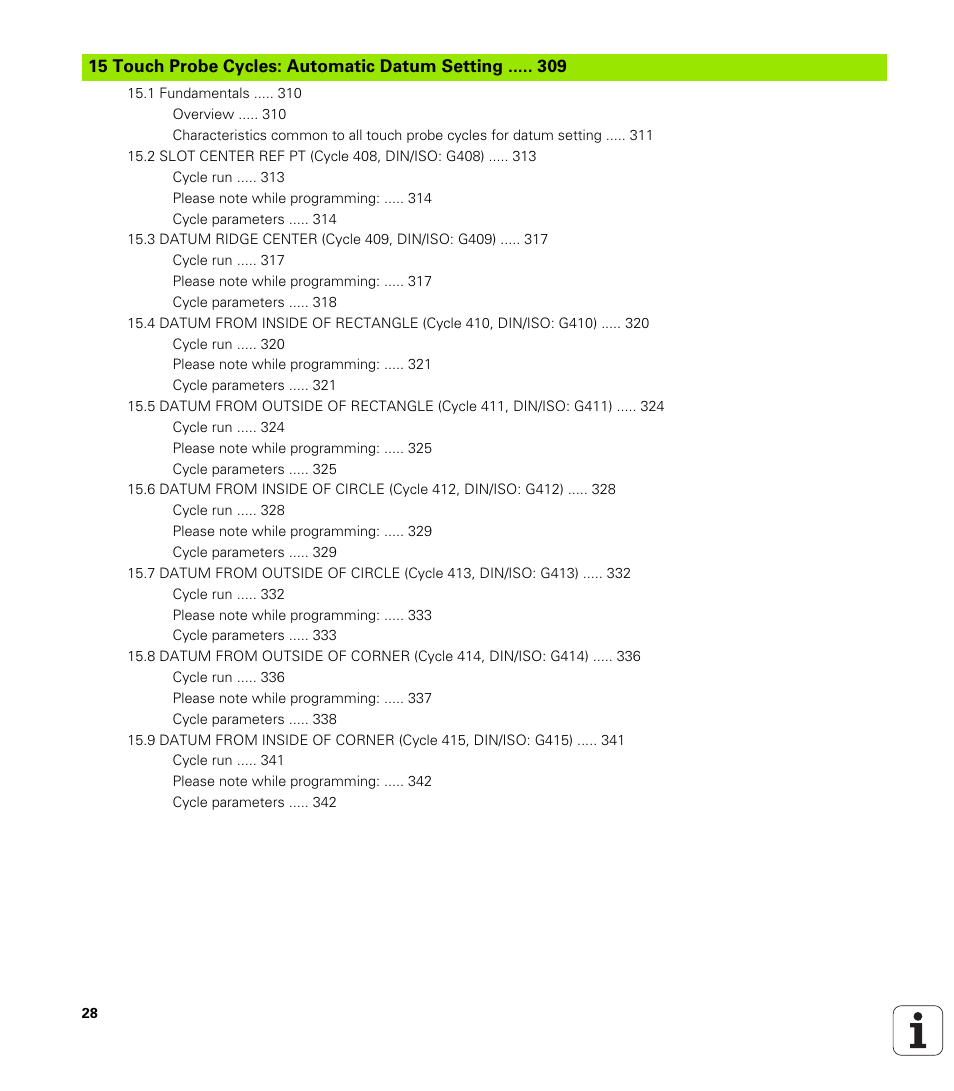 Touch probe cycles: automatic datum setting | HEIDENHAIN TNC 320 (340 55x-04) Cycle programming User Manual | Page 28 / 437