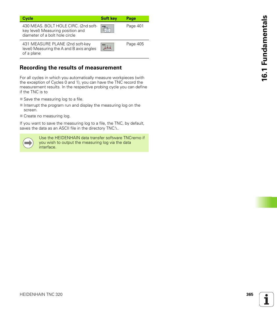 Recording the results of measurement, 1 f undamentals | HEIDENHAIN TNC 320 (340 55x-04) Cycle programming User Manual | Page 365 / 437