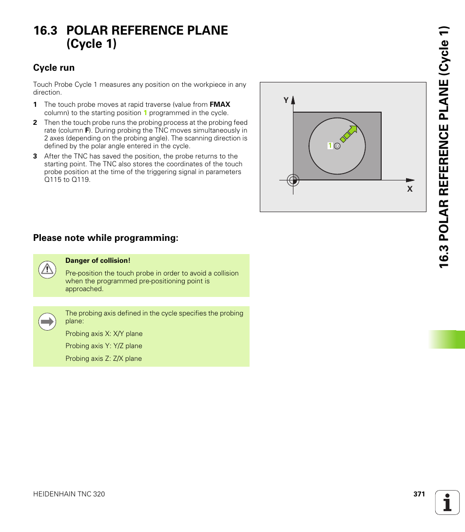 3 polar reference plane (cycle 1), Cycle run, Please note while programming | HEIDENHAIN TNC 320 (340 55x-04) Cycle programming User Manual | Page 371 / 437