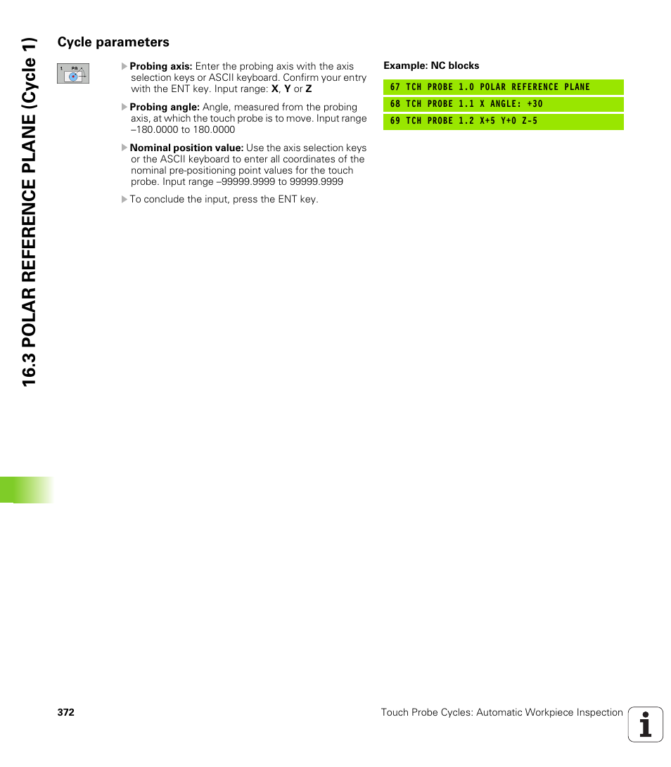 Cycle parameters, 3 polar reference plane (cy c le 1) | HEIDENHAIN TNC 320 (340 55x-04) Cycle programming User Manual | Page 372 / 437