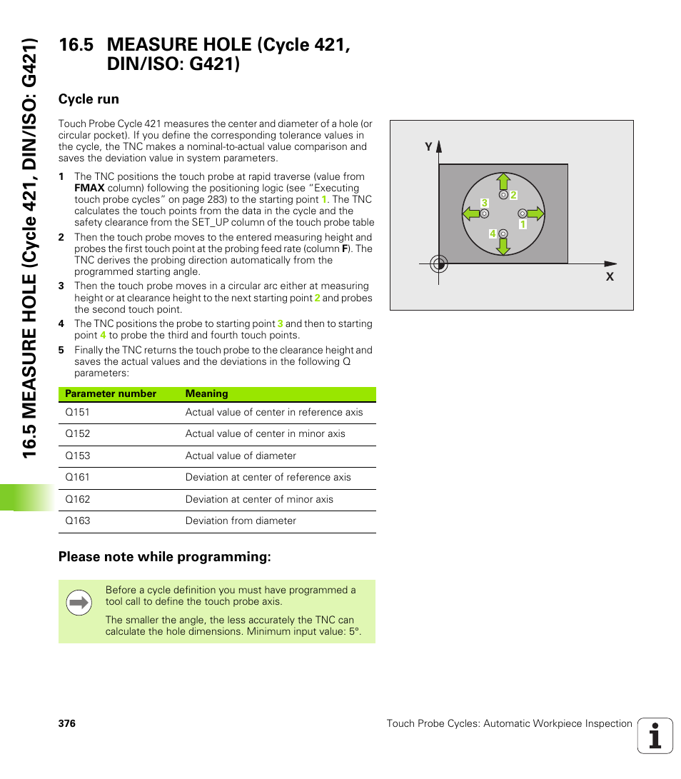 5 measure hole (cycle 421, din/iso: g421), Cycle run, Please note while programming | HEIDENHAIN TNC 320 (340 55x-04) Cycle programming User Manual | Page 376 / 437