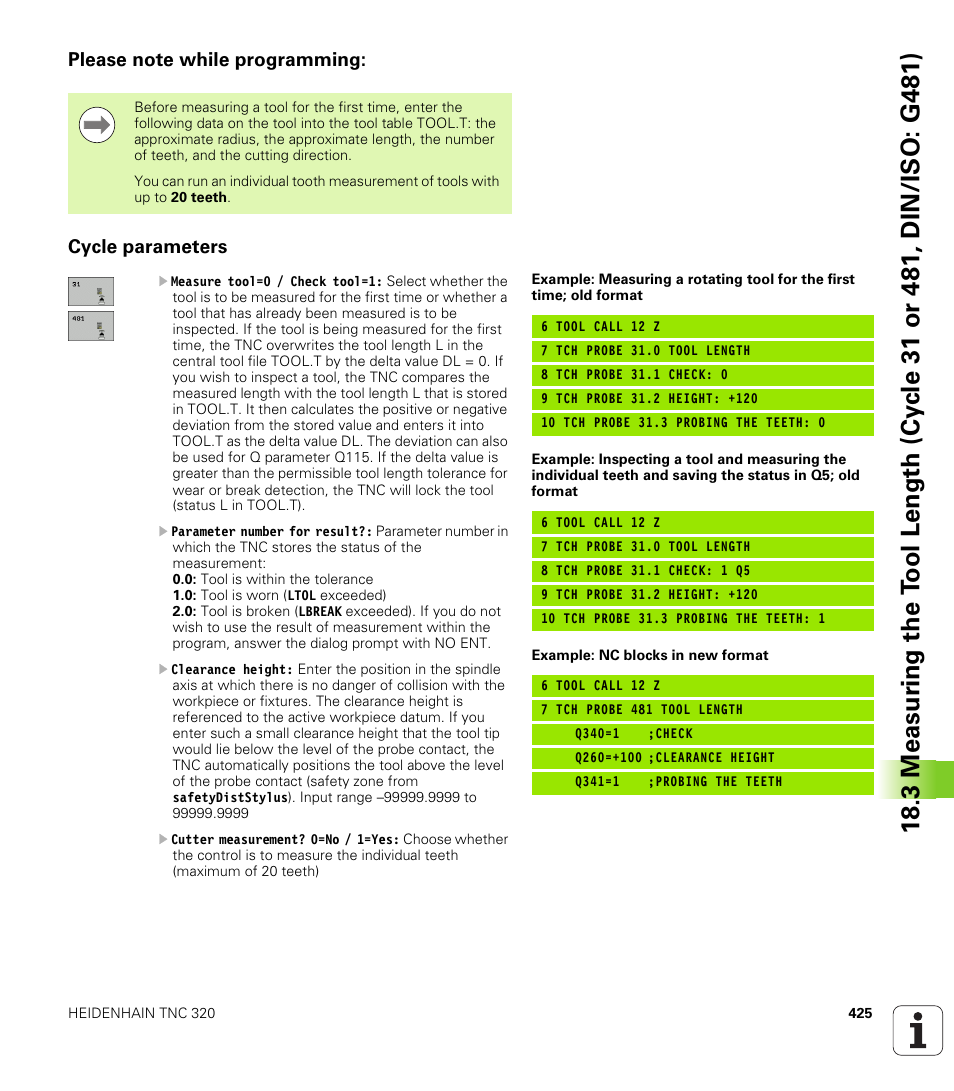 Please note while programming, Cycle parameters | HEIDENHAIN TNC 320 (340 55x-04) Cycle programming User Manual | Page 425 / 437