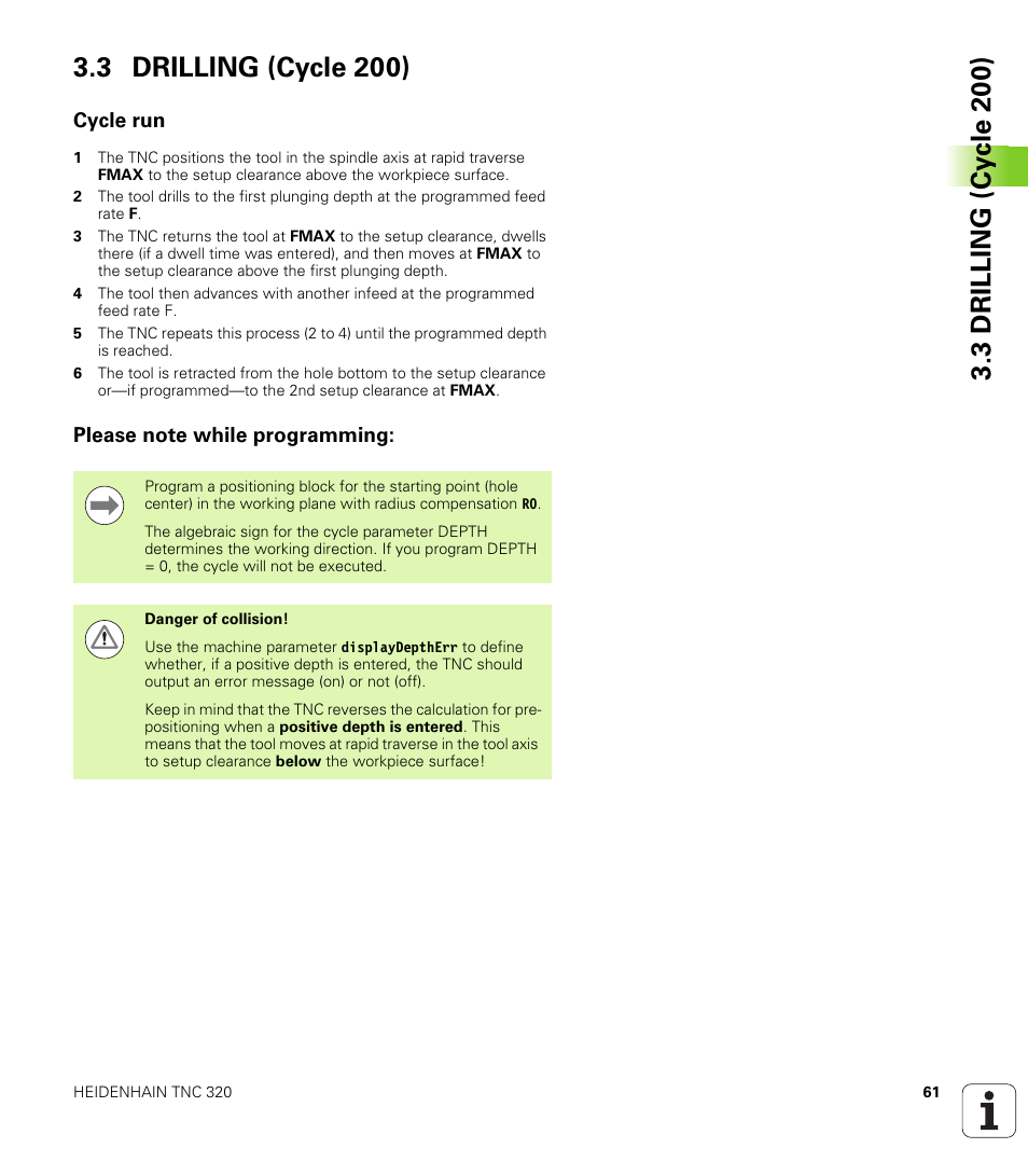 3 drilling (cycle 200), Cycle run, Please note while programming | HEIDENHAIN TNC 320 (340 55x-04) Cycle programming User Manual | Page 61 / 437