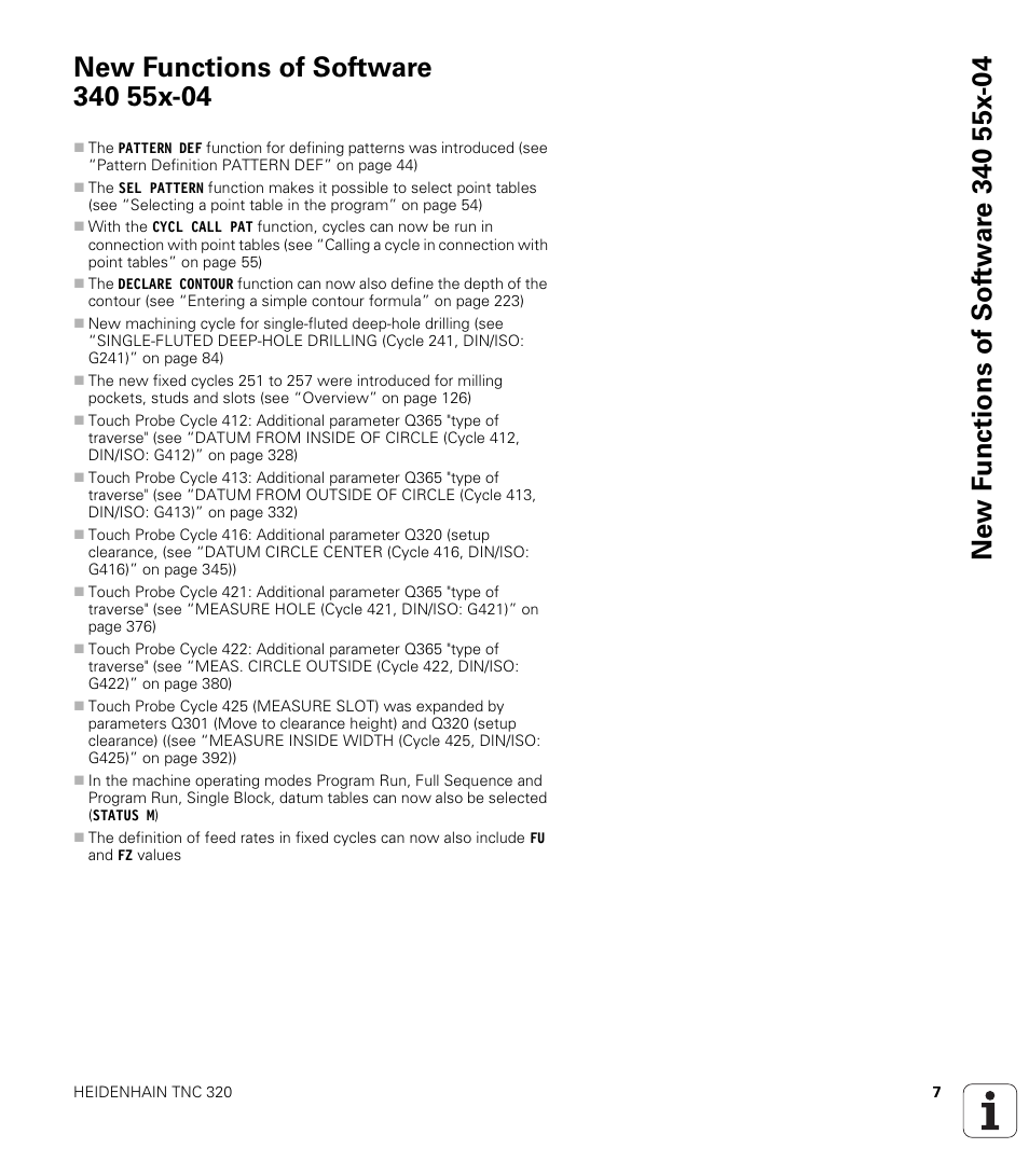 New functions of software 340 55x-04 | HEIDENHAIN TNC 320 (340 55x-04) Cycle programming User Manual | Page 7 / 437