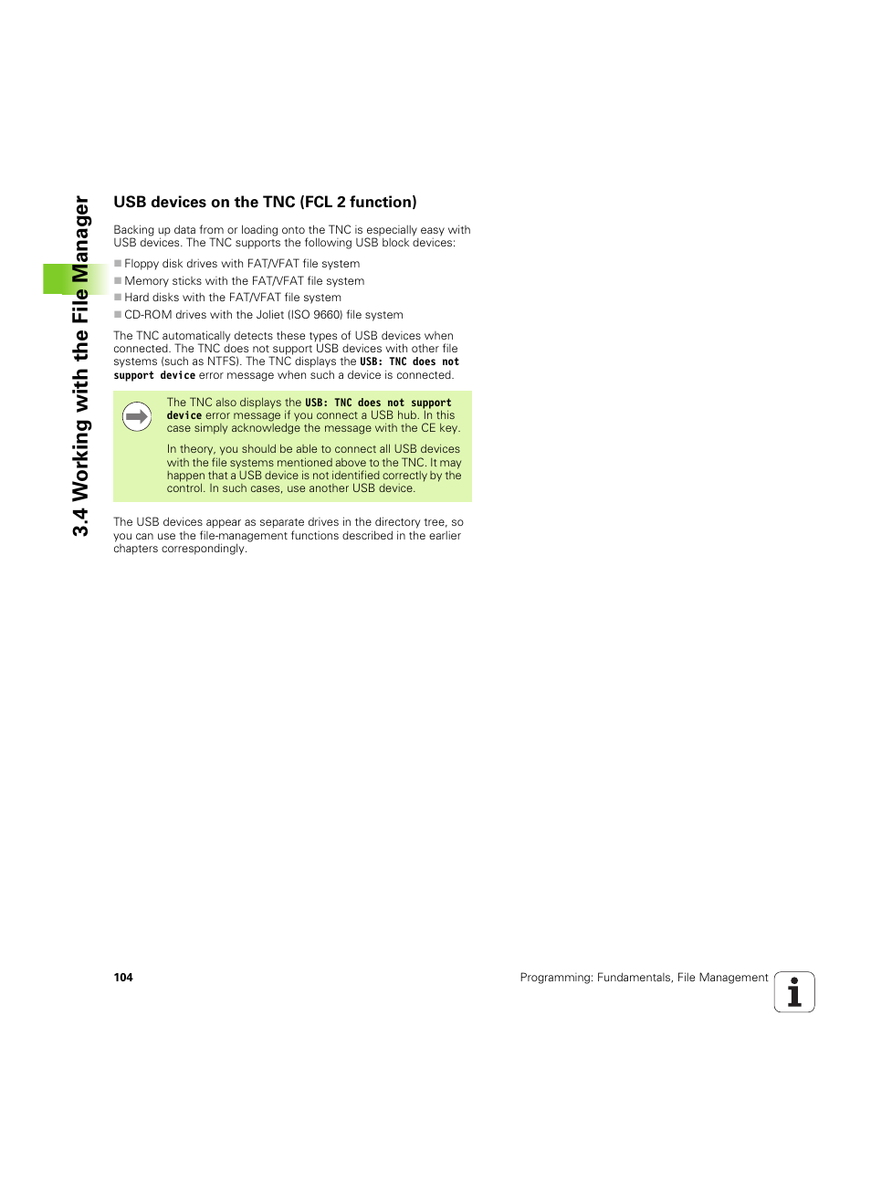 Usb devices on the tnc (fcl 2 function), 4 w o rk ing with the file manag e r | HEIDENHAIN TNC 320 (340 55x-04) ISO programming User Manual | Page 104 / 461