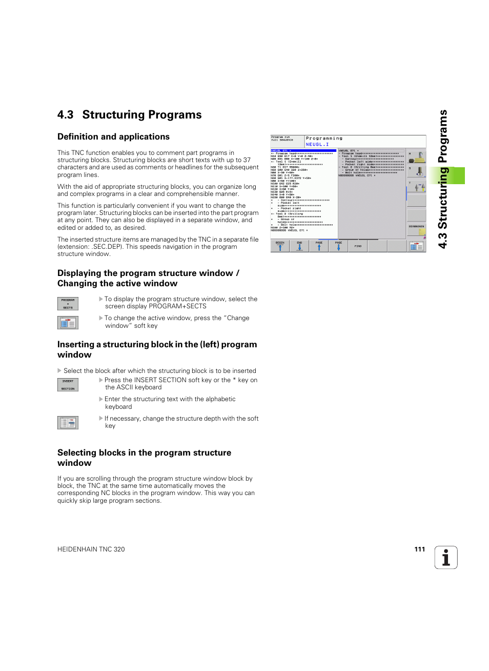 3 structuring programs, Definition and applications, Selecting blocks in the program structure window | HEIDENHAIN TNC 320 (340 55x-04) ISO programming User Manual | Page 111 / 461