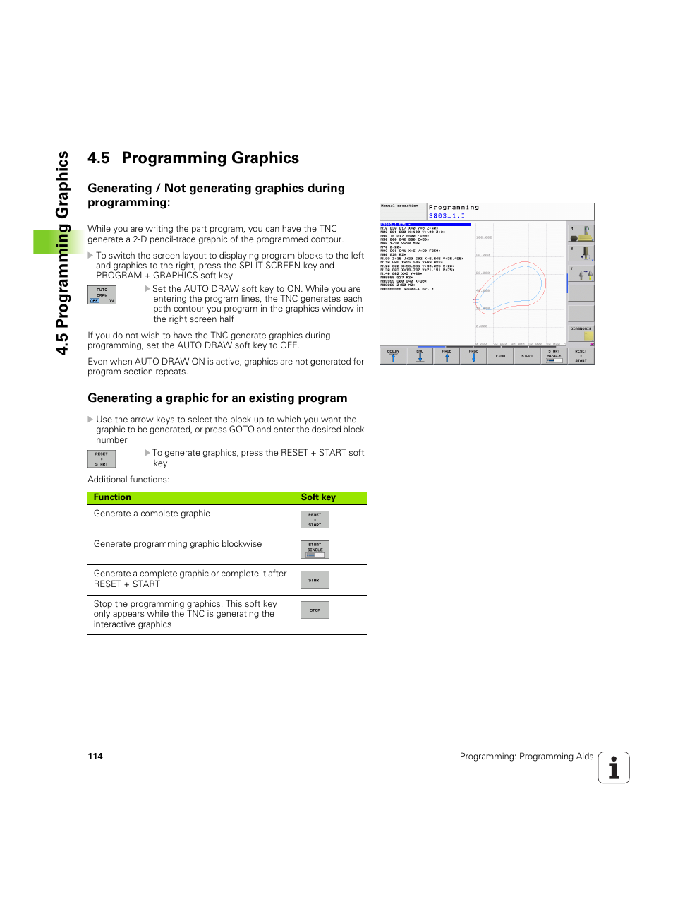 5 programming graphics, Generating a graphic for an existing program, 5 pr ogr amming gr aphics 4.5 programming graphics | HEIDENHAIN TNC 320 (340 55x-04) ISO programming User Manual | Page 114 / 461